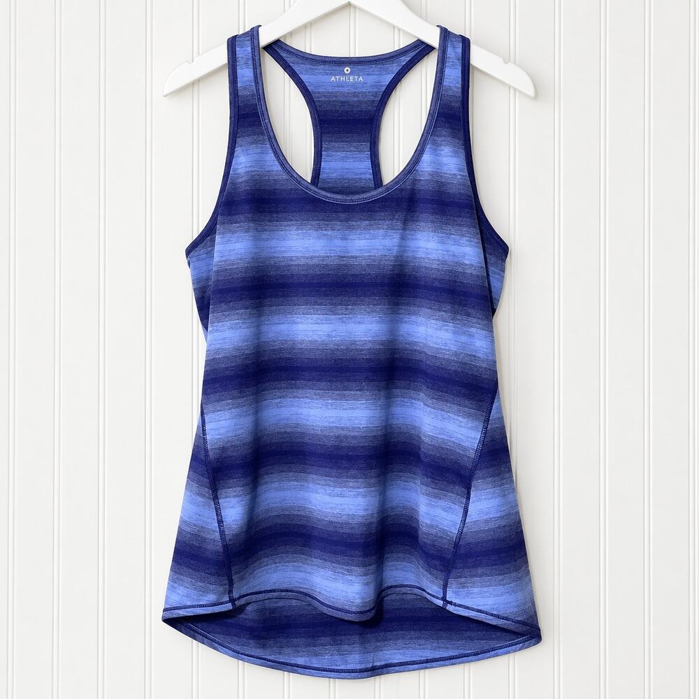 Athleta Tank Chi Ombre Striped Wide Strap Racerback Workout Blue Size Small